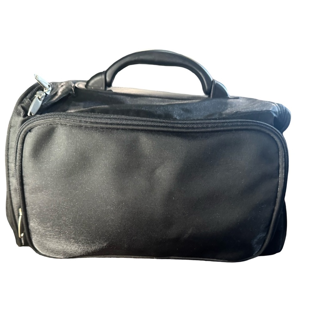 Black Travel Toiletry Case Organizer XL Zip Cosmetic Bag Carry Handle 12”x12”x8”